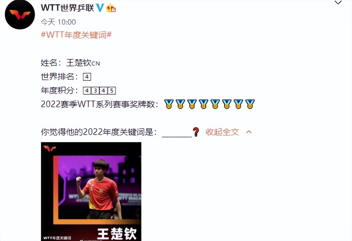 王楚钦个人资料简介及近况(年度八冠!世界乒联总结王楚钦表现,球迷呼吁:需要主管教练)