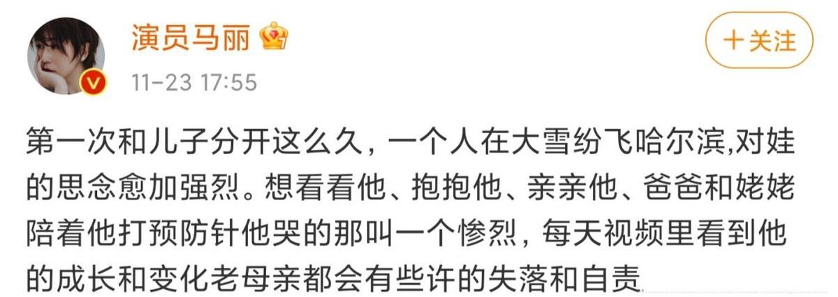 9岁马丽发长文,因工作长时间与儿子分开,靠老公陪伴孩子超失落"