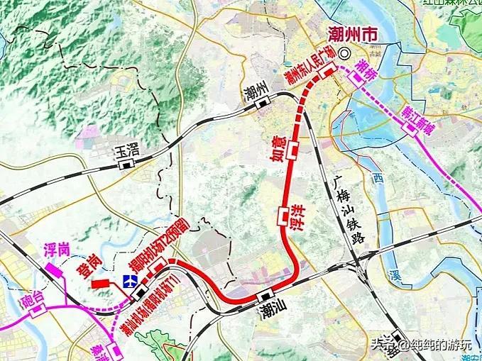 广东省粤东城际铁路“一环一射线”5段线路的走向