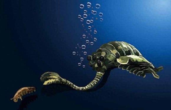 寒武纪时期的一种古怪海洋生物，它长着一只爪子，五只眼睛