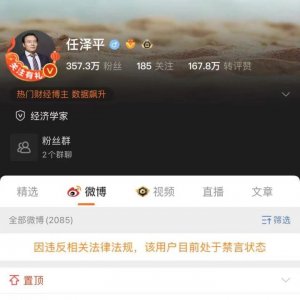 ​任泽平微博被禁言，此前曾发表“建议尽快建立鼓励生育基金”、“抓住75-85年